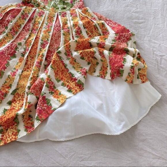 NWT Isaac Mizrahi Orange Red Pink Floral Pleated Dress Size 4 - Picture 9 of 11